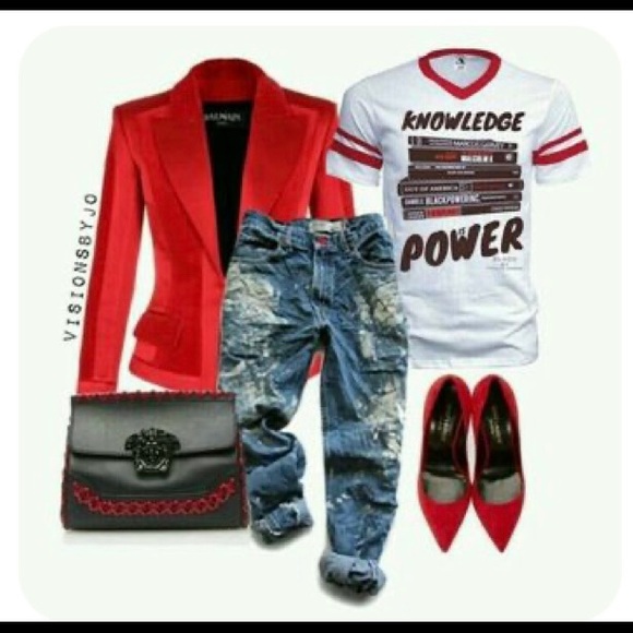 Red Tuxedo Style Blazer - Picture 2 of 7